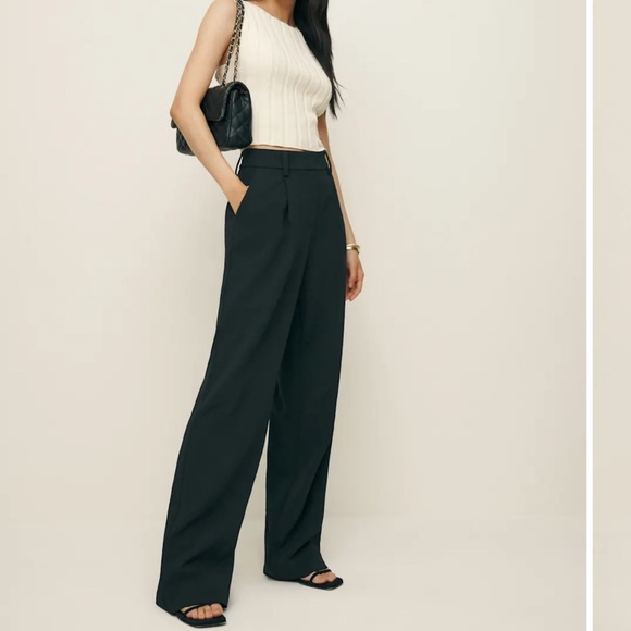 Reformation Alex Classic Black Trousers 8 wide leg high waisted pants